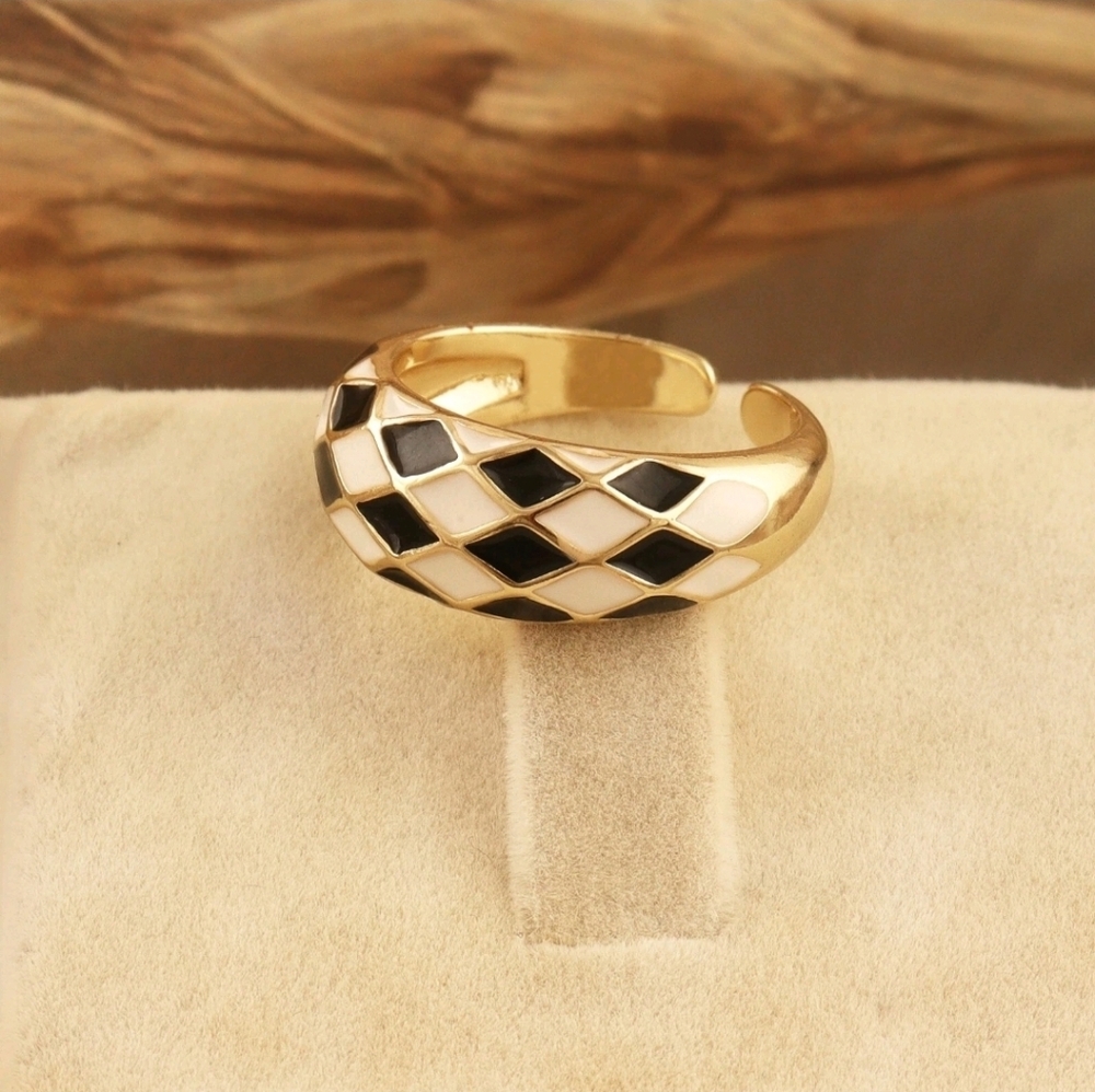 Resin Chess Ring 18k Gold Plated Fashion Statement Adjustable Ring For Women